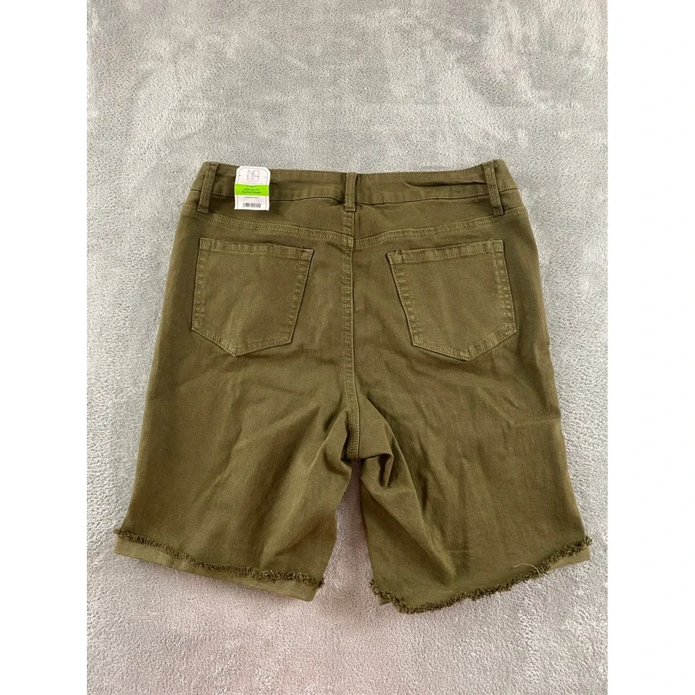 No Boundaries Womens Olive Green Distressed Mid Rise Button Fly Denim Shorts 15 - Picture 13 of 14
